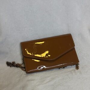 Steve Madden Tan Patent Clutch with Chain